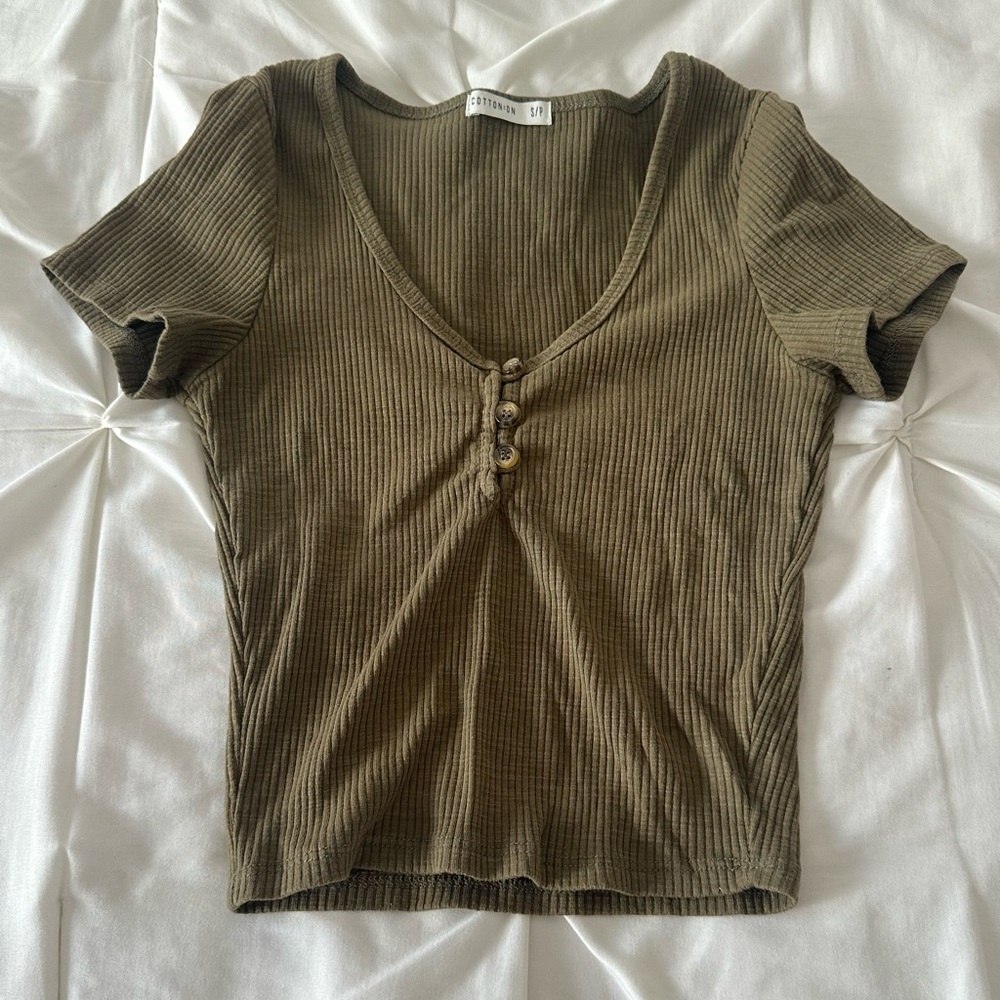 Cotton On Green Ribbed Fitted T-Shirt